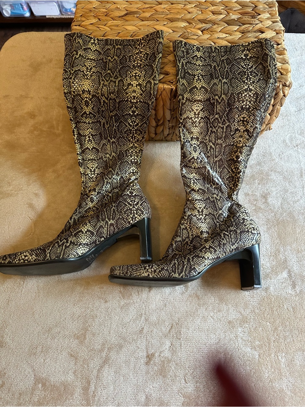 Vintage Enzo Angiolini Snake-Print Over-the-Knee Boots - Brown/Tan